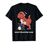 T-Rex Worst Drummer Ever Music Dinosaur Dino Cool Cute Funny Maglietta