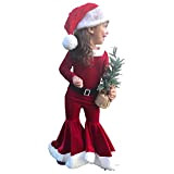 TAGVO Costume Babbo Natale Bambina, 3 Pezzi Velluto Top + Pantaloni + Cappello Set, Vestito Natalizio Elfa di Babbo Natale ...