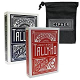 Tally Ho Fan Back Carte da gioco – Set di 2 mazzi rosso e blu Plus Cipher Card Bag