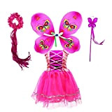 Tante Tina - Costume da fata delle farfalle per bambina, 4 pezzi, con vestito in tulle, ali, bacchetta magica e ...