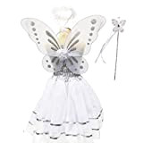 Tante Tina - Costume da fata delle farfalle per bambina, 4 pezzi, con vestito in tulle, ali, bacchetta magica e ...
