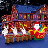 TasuoX Babbo Natale gonfiabile sulla slitta con 3 renne, decorazioni gonfiabili natalizie illuminate, decorazione natalizia gigante, per interni esterni, cortile, ...