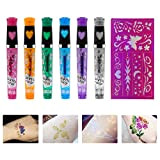 Tatuaggi Penne Bambini, Kit di Tatuaggi Glitterati con 6 colori glitter Penne gel glitter per bambini adatte per la festa ...