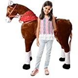 TE-Trend XXL Peluche Cavallo Stehpferd Standpferd Selle Bambini Animale a Dondolo Giocattolo Cavallo da Sella 82cm Altezza Sedile Marrone Chiaro