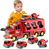 TEMI Vigili del fuoco BAU camion camion auto giocattolo - 5 in 1 attrito auto guidate per ragazzi 4 5 ...