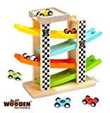 The Wooden Toy Factory - Pista per Macchinine Click Clack in Legno Set con 6 Macchine – Include Area Parcheggio ...