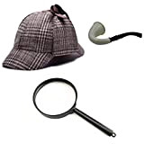 thematys Sherlock Holmes Cappello + Pipe + esaltatore Costume da Detective - Perfetto per Carnevale e Cosplay - Taglia Unica ...