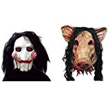 Thematys Unisex-adulto Maiale Jigsaw Maschera Con sintetica perfetta dei capelli per il Carnevale e Halloween 2 pezzi, una taglia