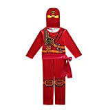 Thombase Costume da guerriero ninja per bambini cosplay e vestire feste con arma, Rosso, Small