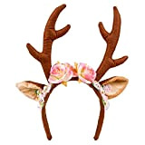 Tiara cerchietto renna Lovely Reindeer con corna, orecchie e fiori