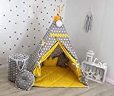 Tipi Teepee Set di 4 accessori per tenda da gioco per bambini, tenda indiana, 14 colori (giallo grigio)