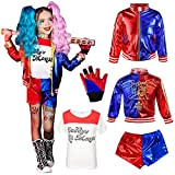 Tirgerca Costume da Harley Quinn Clown Bambina, Costume Harley Quinn Costume Cosplay per Ragazze con Giacca T-Shirt Pantaloncini e Guanti ...