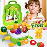 TLHWIN Giocattolo per alimenti in plastica Set zaino portatile per bambini Finta giocattolo per tagliare il cibo Frutta e verdura ...