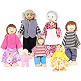 Toddmomy 7 Pezzi Casa delle Bambole in Legno Famiglia Vestire Personaggi Gioco di Ruolo Familiare Vestire Personaggi Nonno Nonna Mamma ...