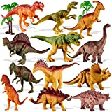 TOEY PLAY 12 Pezzi Dinosauro Giocattolo Gigante, Figure Dinosauri Set con Alberi, T-Rex, Triceratop, Giochi Dinosauri 3 4 5 6 ...