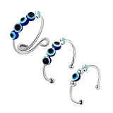 TOFBS 3 Pezzi Evil Eye Fidget Anxiety Ring Anello per Donna Uomo Placcato in Oro Bianco Spinner Anelli Pace Fidget ...
