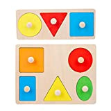TOYANDONA 2PCS Montessori Multiple Shape Puzzles, Wooden Peg Puzzle Geometric Shape Toddler Preschool Learning Educational Material Sensorial Toy for Toddler ...