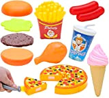 Toyland New 16 Piece Fast Food Play Set – Includes: 6 Pieces of Pizza, 1 Pull Apart Cheeseburger, 1 Knife, ...