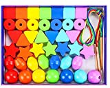 Toyssa 42 PZ Perline da Infilare Perline Legno Giochi Montessori Giochi in Legno per 3 4 5 6 Anni Bambini ...