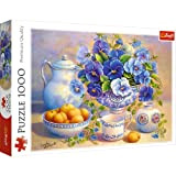 Trefl 1000 Elementi, fiori blu in un vaso, frutta, tazza, brocca, te, intrattenimento creativo, regalo, divertimento, classici Puzzle, Colore Bouquet, ...