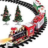 Trenino Natalizio con Supporto Installazione per Centro Albero di Natale Treno Elettrico 2 Vagoni + Slitta Babbo Natale con Luci ...