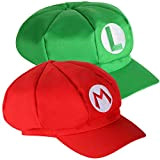 TRIXES Confezione da 2 Cappellini Mario e Luigi, Rosso e Verde, Cappellini a Tema Video Gioco