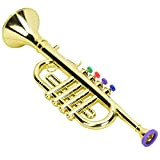 Tromba per Bambini, Tromba D'Oro Sfilata Tromba Deluxe per Bambini Tromba per Bambini con 4 Tasti/Note Colorate Strumento Musicale per ...