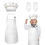 TSHAOUN Bambini Grembiule e Cappello da Cuoco Maniche Set con 2 Tasche Grembiule Regolabile per 5-12 Anni Ragazze Ragazzi per ...