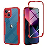 TTVV 360 Gradi Full Body Cover per iPhone 14,Davanti e Indietro Trasparente Protettiva Custodia con Protezione Schermo Doppia Case,Rosso