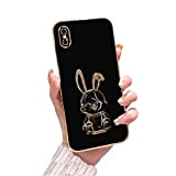 TTVV Miagon Coniglio Cavalletto Custodia per iPhone XR,Elettrolitico Cover Morbida Sottile Silicone Protettiva Case con Coniglietto Scalabile Stand Supporto