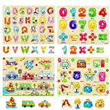 Ulikey Set di 4 Puzzle in Legno per Bambini, Puzzle Lettere Alfabeto Mobili Veicoli, Puzzle Educativo per Apprendimento Montessori Gioco ...