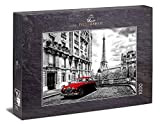 Ulmer Puzzleschmiede - Puzzle Parigi - Motivo nostalgico di Parigi in Bianco e Nero con Auto Rossa, Torre Eiffel sullo ...