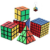Un Insieme di Sei Impressionante Magic Cubes incl. Pyraminx, 2x2, 3x3, 4x4, 5x5 Cubo + Mini Game Cube Portachiavi