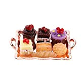 Unbekannt 1/12 - Set di piatti per torta in miniatura, per cucina, sala da pranzo, decorazione con vassoio dorato rosa