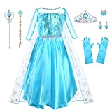 URAQT Costume da Principessa Elsa, Elsa Costume Bambina con Accessori da Principessa, Elsa Bambina Abito da Principessa per Festa Cosplay ...