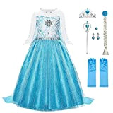 URAQT Elsa Costume, Set da Principessa Elsa Corona Bacchetta Guanti Treccia, Elsa Costume di Cosplay Party Halloween Costume Abito delle ...