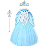 URAQT Elsa Vestito Set, Elsa Costume Vestito Bambina Principessa, Set da Principessa Elsa Corona Bacchetta, Cosplay Party Halloween Abito delle ...