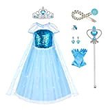 URAQT Elsa Vestito Set, Set da Principessa Elsa Corona Bacchetta Guanti Treccia, Elsa Costume di Cosplay Party Halloween Costume Abito ...