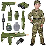 vamei 13 Pezzi Costume Militare Bambino Tuta Militare per Bambini Costume da Soldato Bambino con Walkie-Talkie Mitra Pistola Giocattolo Militare ...