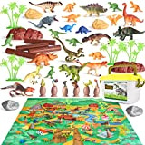 Vanplay Dinosauri Giocattolo con Tappeto Gioco e Scatola di Immagazzinaggio per Bambini, Decorazioni per Torte 53Pcs
