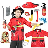 Veluoess Bambini Pompiere Giochi di Ruolo Costume, Finta di Giocare a Pompiere Dress Up Set con Vero Estintore ad Acqua ...