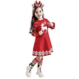 Vestito natalizio per bambina, a maniche lunghe, da principessa, con cervo, fiocco di neve, per l'inverno