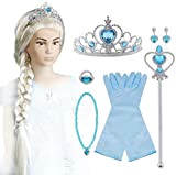 Vicloon Corona Principessa Bambina Bacchetta Magica, 9Pcs Set di Costumi per Ragazze Costume per Elsa, Corona Diadema, Guanti, Bacchetta Magica, ...