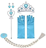 Vicloon Costumi da Principessa Set di 6 Pezzi, Set da Principessa dei Ghiacci, con Treccia,Diadema,Guanti,Bacchetta Magica