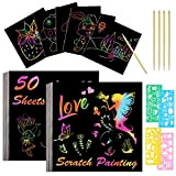 Vicloon Scratch Art, 50Pcs Scratch Art Paper per Bambini, Blocco da Disegno Arcobaleno Scratch Paper Set, Arcobaleno da Grattare Regali ...