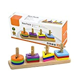Viga Puzzle da incastro, in legno, con pila geometrica di colori, puzzle in legno, giocattolo per motorie, regalo per bambini