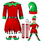 Voiakiu Costume da Elfo di Natale, Vestito da Elfo di Babbo Natale Verde per Bambini Vestito da Genitore Bambino con ...
