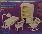 Weico 80166 set in legno da assemblare con scaffale,scrivania,sedia,sedia a dondolo e lampada per casa delle bambole scala 1/12