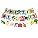 WERNNSAI Striscioni di Compleanno di Animali da Fattoria - Happy Birthday Bandiere con Ghirlanda da Cortile e Trattore per Bambini ...