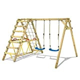 WICKEY Altalena per bambini Smart Hike blu, altalena con struttura per arrampicata e travi galleggianti, doppia altalena in legno